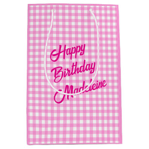 Pink und White Gingham Muster Mittlere Geschenktüte