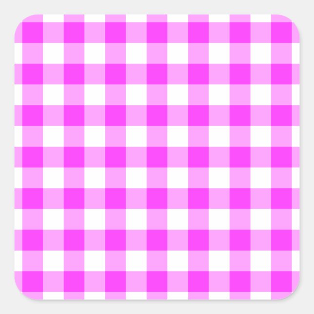 Pink und White Gingham Muster Quadratischer Aufkleber (Vorderseite)