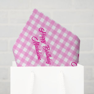 Pink und White Gingham Muster Seidenpapier