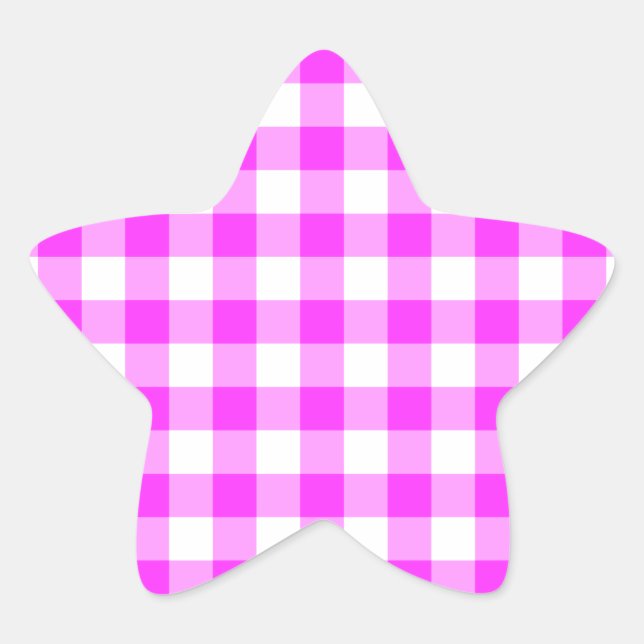 Pink und White Gingham Muster Stern-Aufkleber (Vorderseite)
