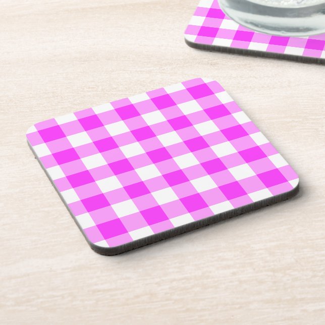 Pink und White Gingham Pattern Untersetzer (Linke Seite)