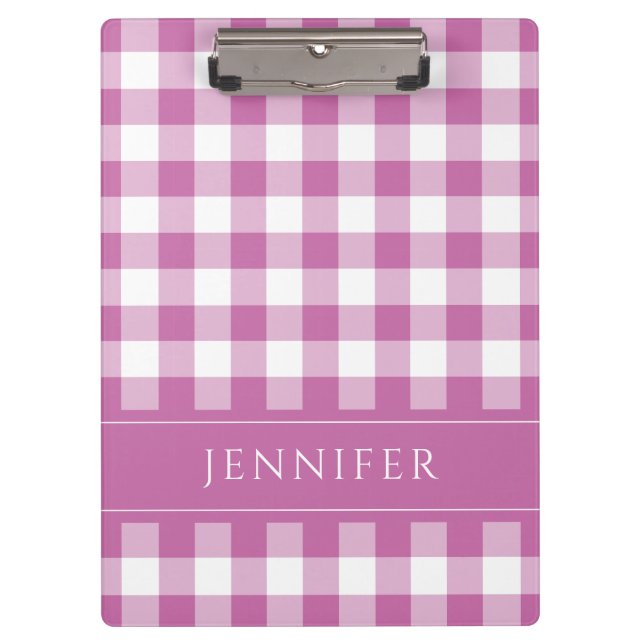 Pink und White Gingham Prüfmuster Name Print Klemmbrett (Vorderseite)