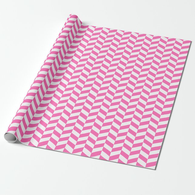 Pink und White Herringbone-Umhüllungspapier Geschenkpapier (Ungerollt)