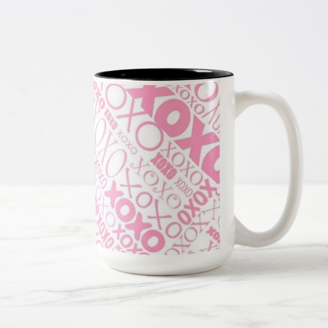 Pink und White Hugs und Kisses Pattern Tasse (Rechts)
