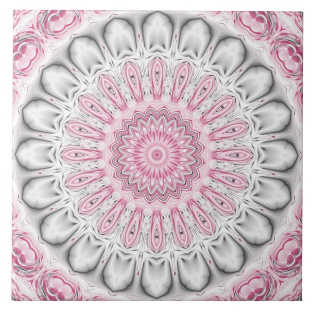 Pink und White Mandala Muster Fliese (Vorderseite)