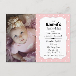Pink und White Polka Dot Little Girl Geburtstag Postkarte