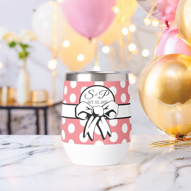Pink und White Polka Dot White Bow Personalisiert (Junggesellenabschied)