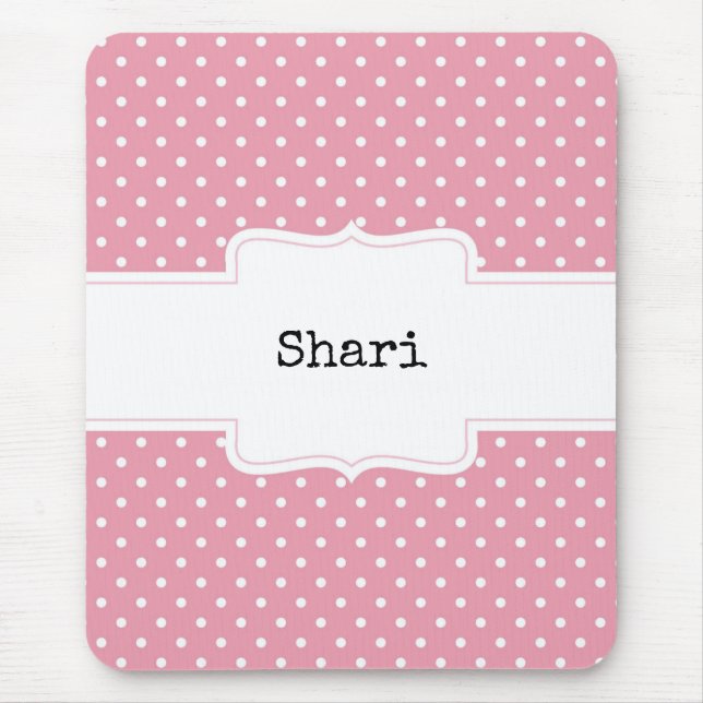 Pink und White Polka Dots Personalisiert Mousepad (Vorne)