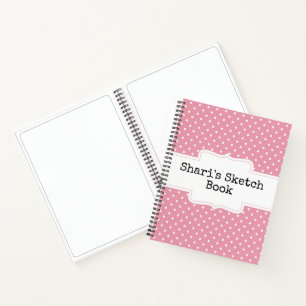Pink und White Polka Dots Personalisiertes Sketchb Notizbuch