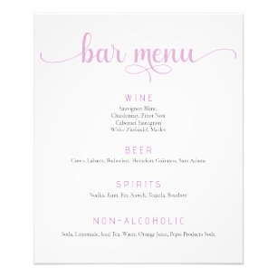Pink und White Wedding Bar Menu Poster