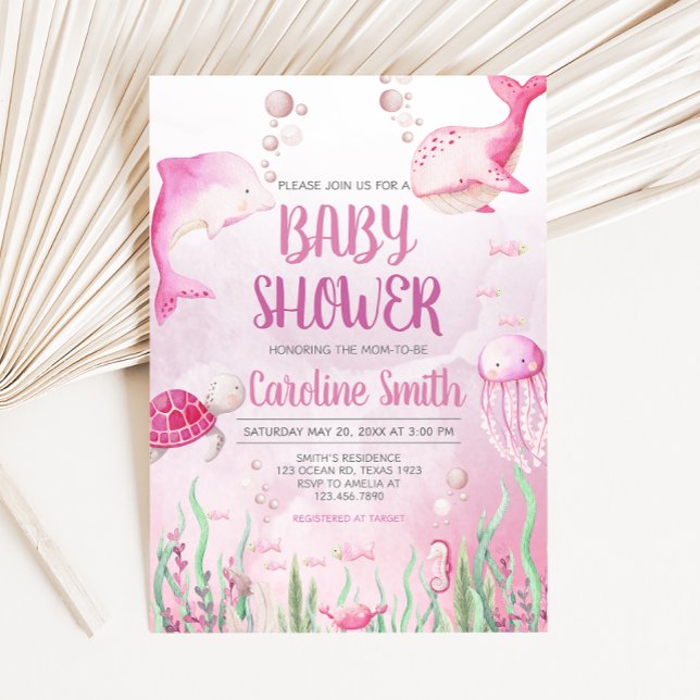 Pink Under the Sea Baby Shower Einladung (Summer Baby Shower Invitation)
