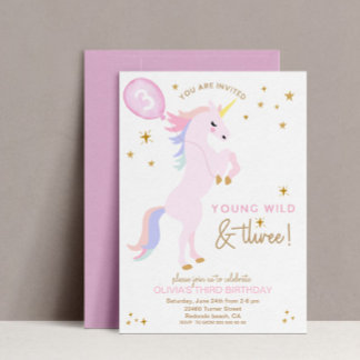 Pink Unicorn 3. Geburtstag Junge Wildtiere und DRE Einladung