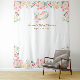 Pink Unicorn Blumengrün Babydusche Hintergrund Wandteppich