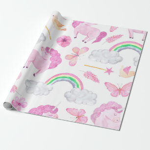Pink Unicorn Butterflies Girly Niedlich Geschenkpapier