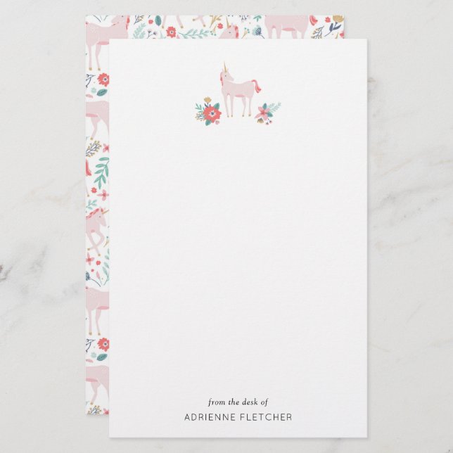 Pink Unicorn Custom Stationery Briefpapier (Vorne/Hinten)
