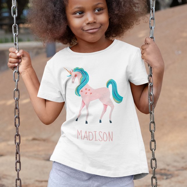 Pink unicorn cute kids name girl T-Shirt (Von Creator hochgeladen)