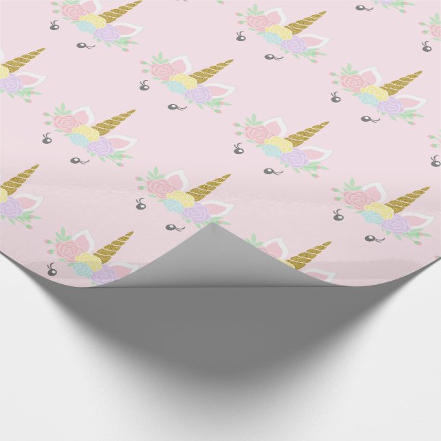 Pink Unicorn Face Geschenkpapier (Ecke)