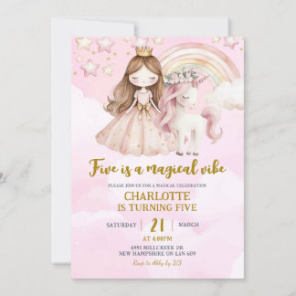 Pink Unicorn Five Is A Magical Vibe Birthday Einladung