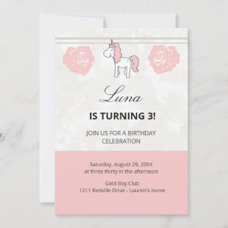 Pink Unicorn Floral Birthday Party Invitation Einladung
