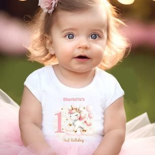 Pink Unicorn Girl 1. Geburtstag Name Baby T - Shir Baby T-shirt