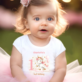 Pink Unicorn Girl 1. Geburtstag Name Baby T - Shir T-shirt