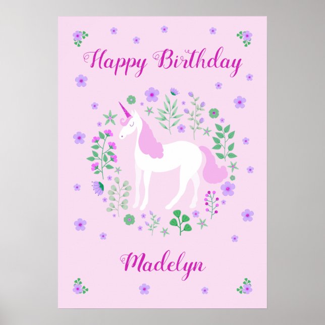 Pink Unicorn Happy Birthday Poster (Vorne)