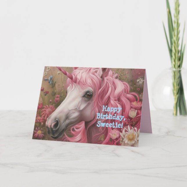 PINK UNICORN LITTLE MÄDCHEN BIRTHDAY CARD DANKESKARTE (Vorderseite)