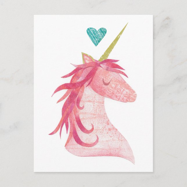 Pink Unicorn Magic with Heart Postkarte (Vorderseite)