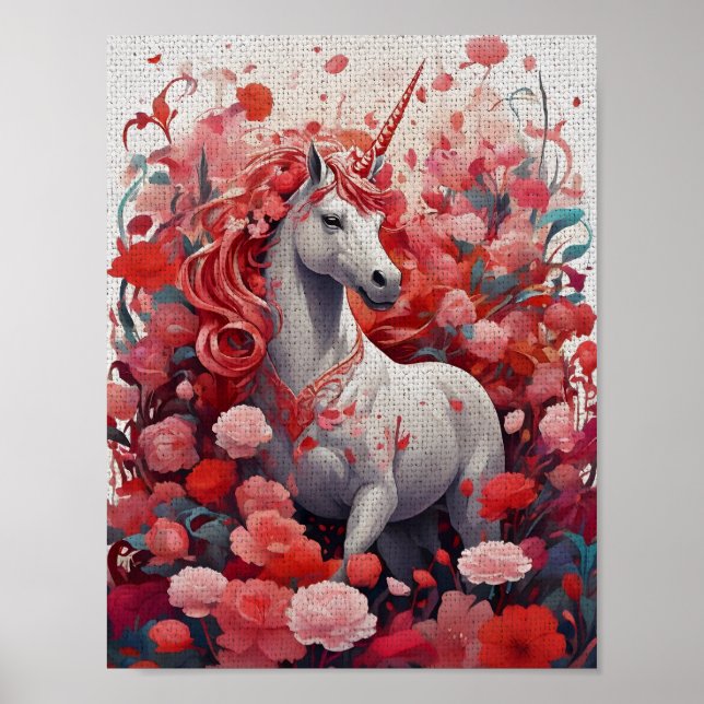 Pink Unicorn & Peony Dreamscape Fantasy Poster (Vorne)