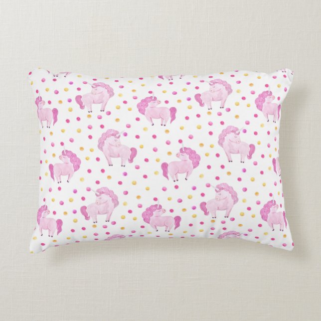 Pink Unicorn Polka Dots Magisches Hübsches Märchen Dekokissen (Vorderseite)