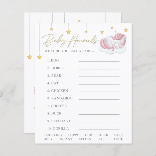 Pink Unicorn Stars Baby Shower Animes Spiel (Vorne/Hinten)