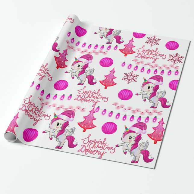 Pink Unicorns Weihnachtswrapping Paper Geschenkpapier (Ungerollt)