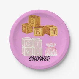 Pink Unique Baby Girl Dice Babydusche Pappteller