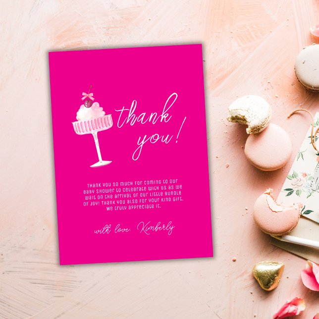 Pink Unique Brunch Champagner Baby Dusche Dankeskarte (Pink Unique Brunch Cherry Champagne Baby Shower Thank You Card)