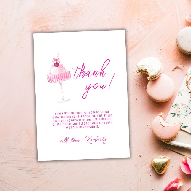 Pink Unique Cherry Champagne Baby Dusche Dankeskarte (Pink Unique Cherry Champagne Baby Shower Thank You Card)