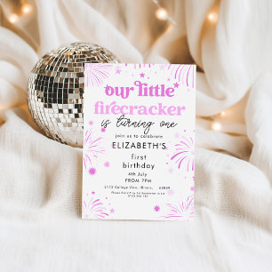 Pink unser kleiner Firecracker 1. Geburtstag Einladung