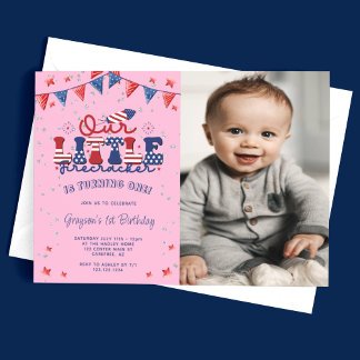 Pink unser kleines Firecracker 1. Geburtstag Foto Einladung