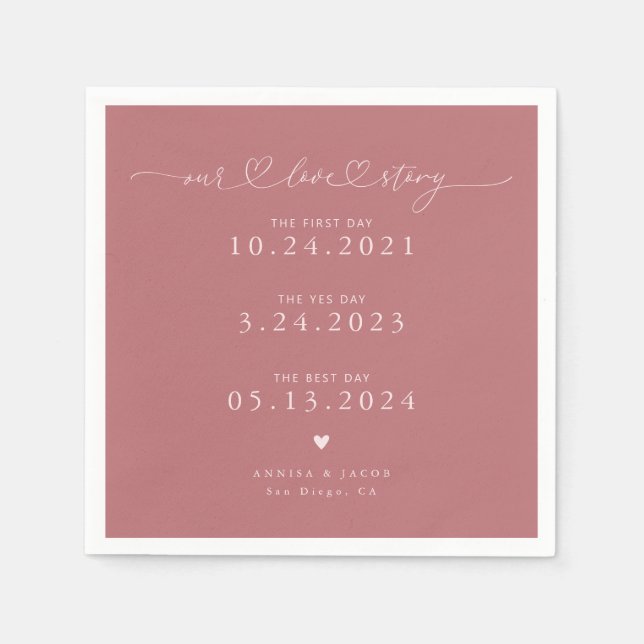 Pink Unsere Liebe Story Script Hearts Wedding Serviette (Vorderseite)