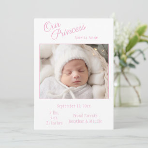 Pink unsere Prinzessin Foto Baby Geburt Ankündigun Ankündigung