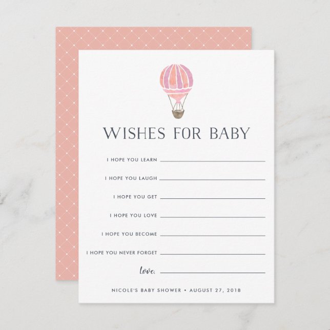 Pink | Up in Air Baby Shower Wish Card Einladung (Vorne/Hinten)