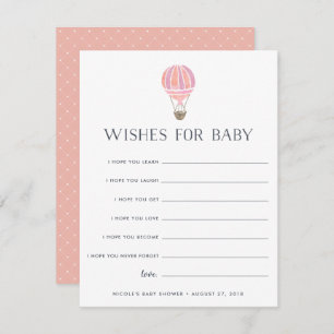 Pink   Up in Air Baby Shower Wish Card Einladung