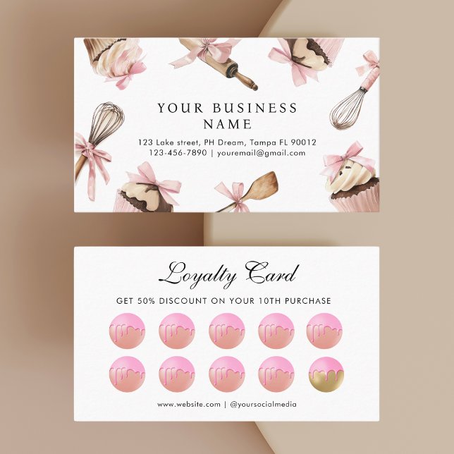 Pink Utensitic Küche & Cupcakes Flat Loyalty Card Treuekarte (Von Creator hochgeladen)