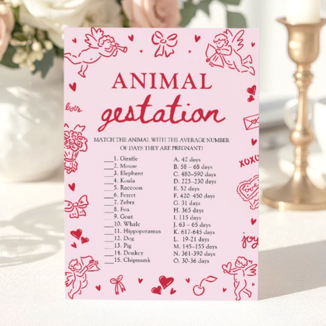 Pink Valentine Animal Gestation Baby Shower Game Einladung (Pink Valentine Animal Gestation Baby Shower Game)