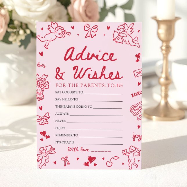 Pink Valentine Baby Shower Advice and Wishes Game Einladung (Pink Valentine Baby Shower Advice and Wishes Game )