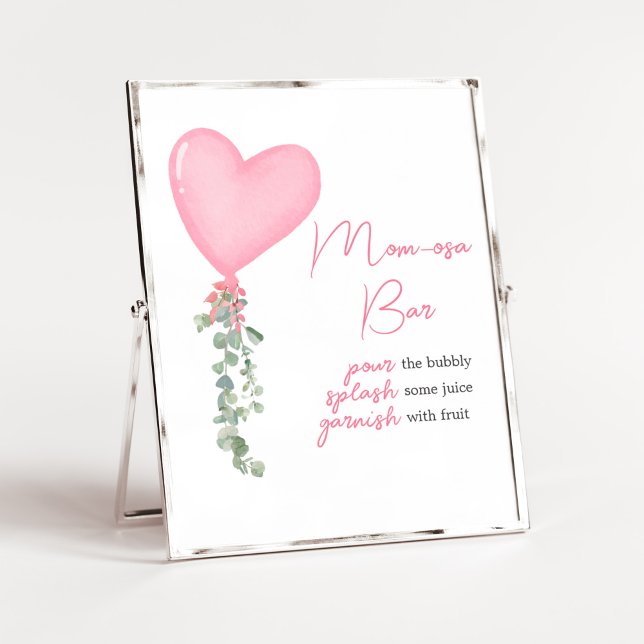 Pink Valentine Ballon Mama Osa Bar Poster (A Little Sweetheart Balloon Baby Shower Mom Osa Bar Sign)