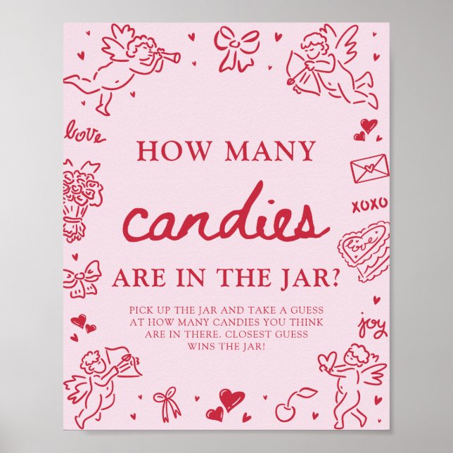 Pink Valentine Guess How Many Candies Baby Shower  Poster (Vorne)