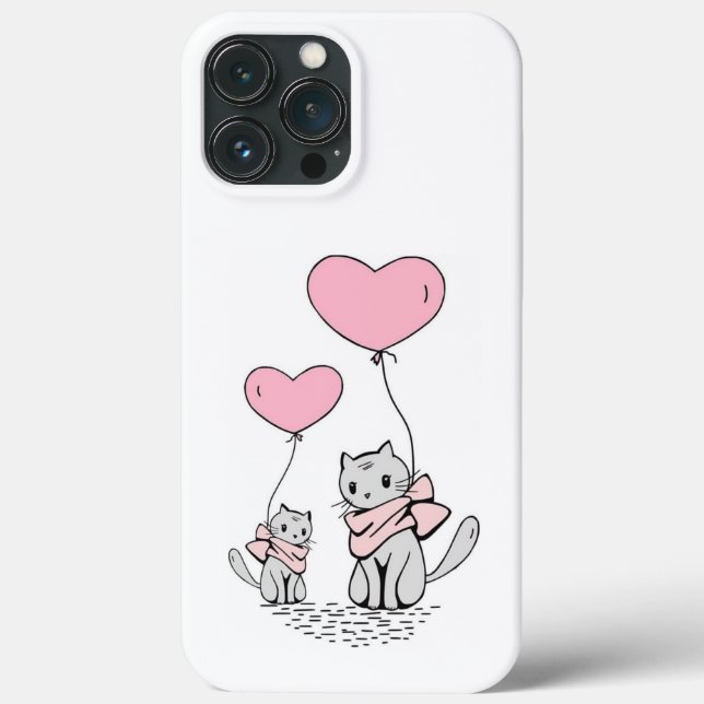 PINK VALENTINE HERZBALLOONS MIT GRAUEN KITTEN Case-Mate iPhone HÜLLE (Rückseite)