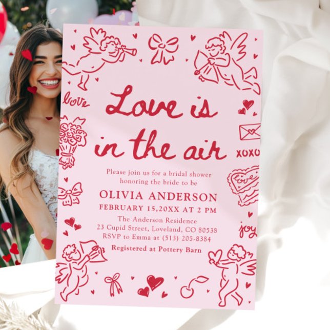 Pink Valentine Love is in the Air Bridal Shower Einladung (Pink Valentine Love is in the Air Bridal Shower Invitation)