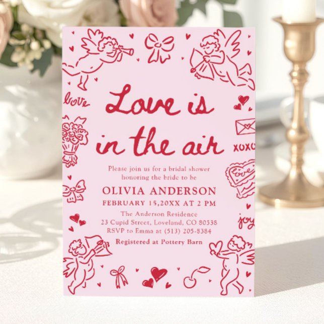 Pink Valentine Love is in the Air Bridal Shower Einladung (Pink Valentine Love is in the Air Bridal Shower Invitation)