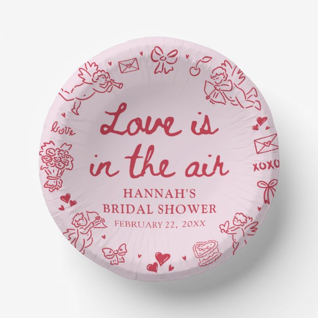 Pink Valentine Love is in the Air Bridal Shower Pappteller (Vorderseite)